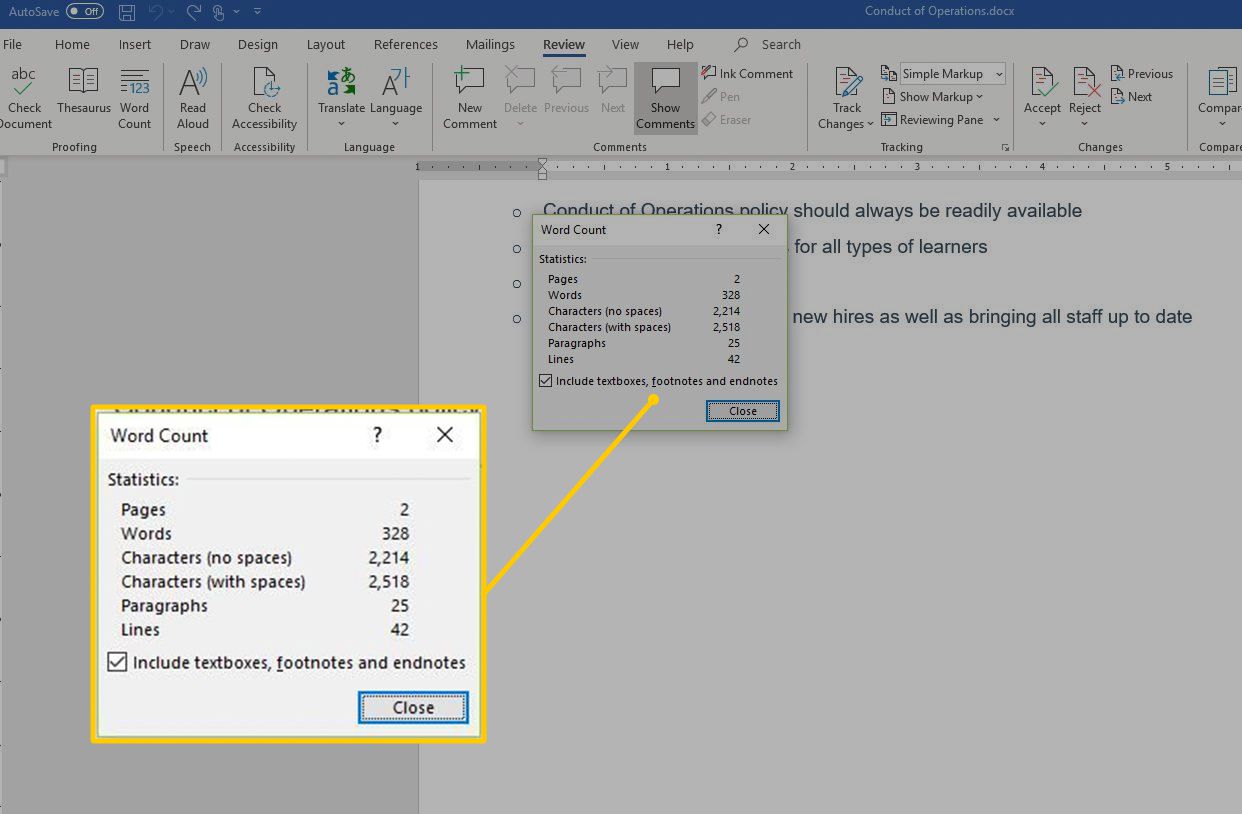insert word count in word updates automaticall